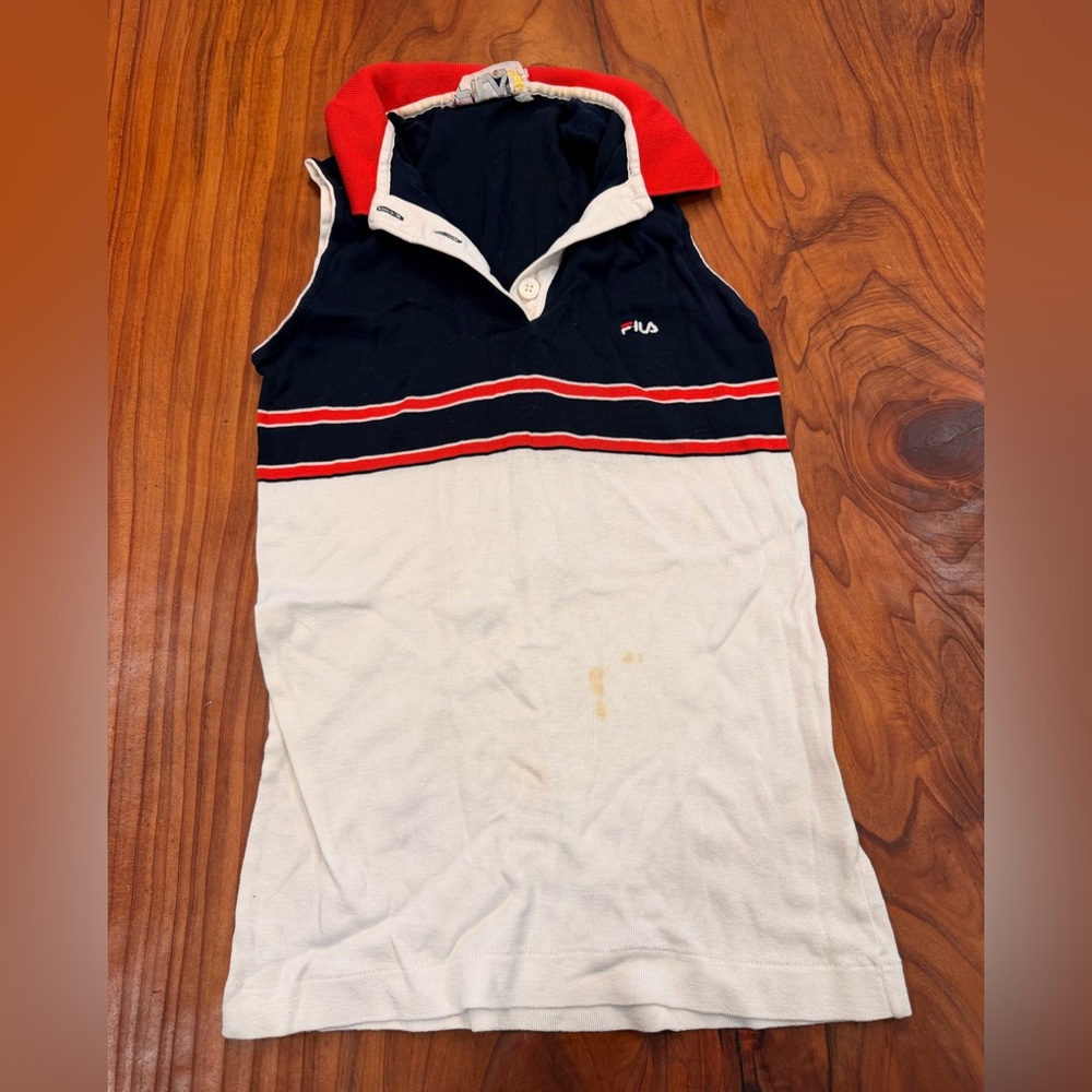 Vintage Fila Tank - USA Size 6 - Red White & Blue - Active Wear Tennis Top Stain